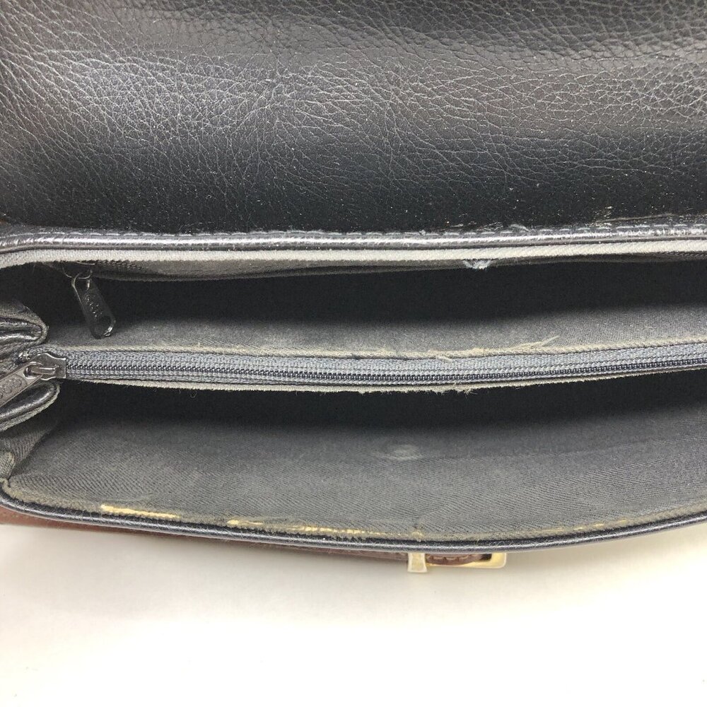 Vtg Carryland USA Leather Purse Black Brown Shoulder Crossbody Bag Woven Handle - Picture 10 of 13